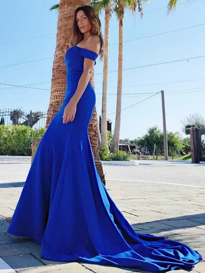 Elegant Charming Mermaid Off-the-shoulder Royal Blue Maxi Evening Dress