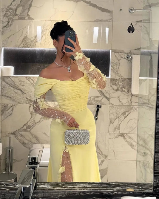 Elegant Mermaid Off the Shoulder Long Sleeve Lace Up Floor-Length Prom Dress