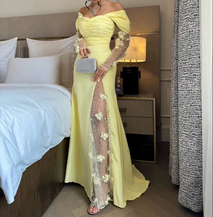 Elegant Mermaid Off the Shoulder Long Sleeve Lace Up Floor-Length Prom Dress