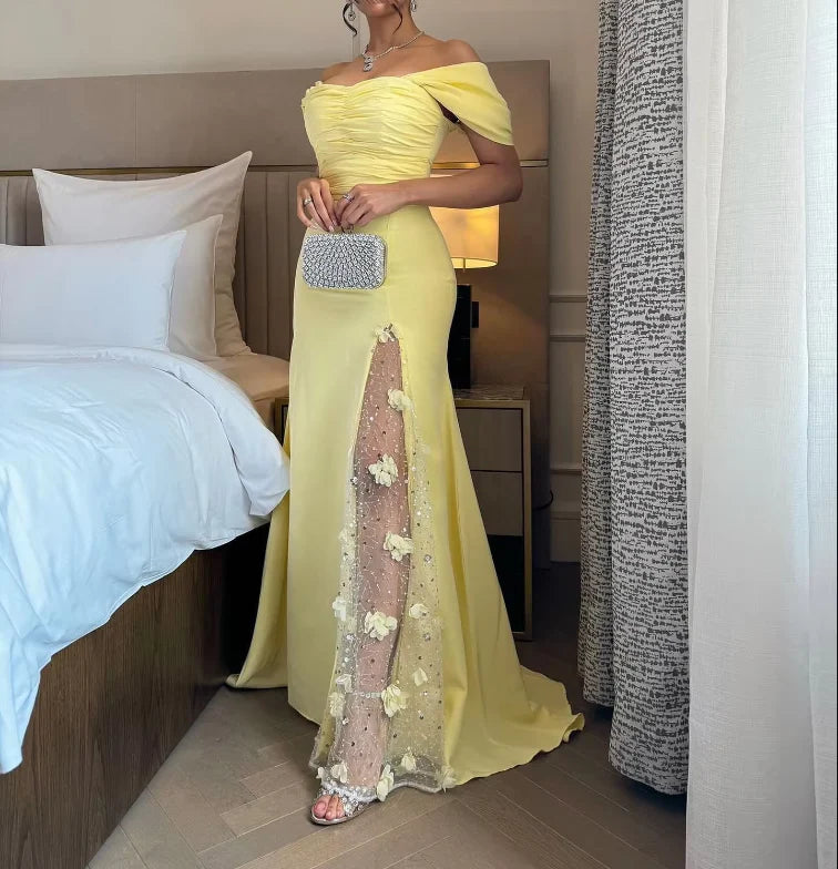 Elegant Mermaid Off the Shoulder Long Sleeve Lace Up Floor-Length Prom Dress
