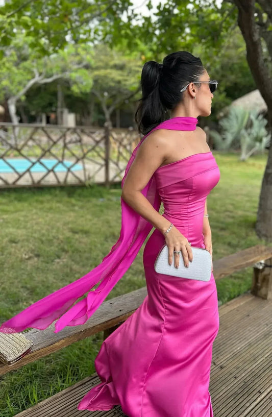 Elegant Mermaid Off the Shoulder Sleeveless Satin Pleated Floor-Length Prom Dress