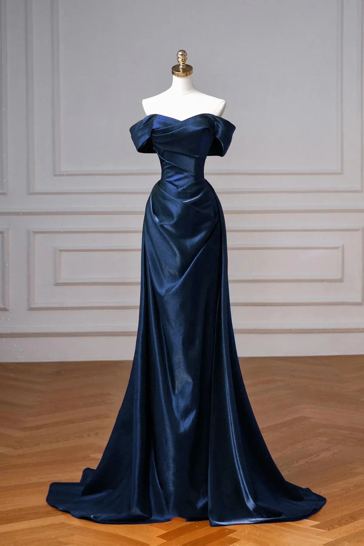 Elegant Mermaid Off the Shoulder Sleeveless Satin Sweep/Brush Train Prom Dress