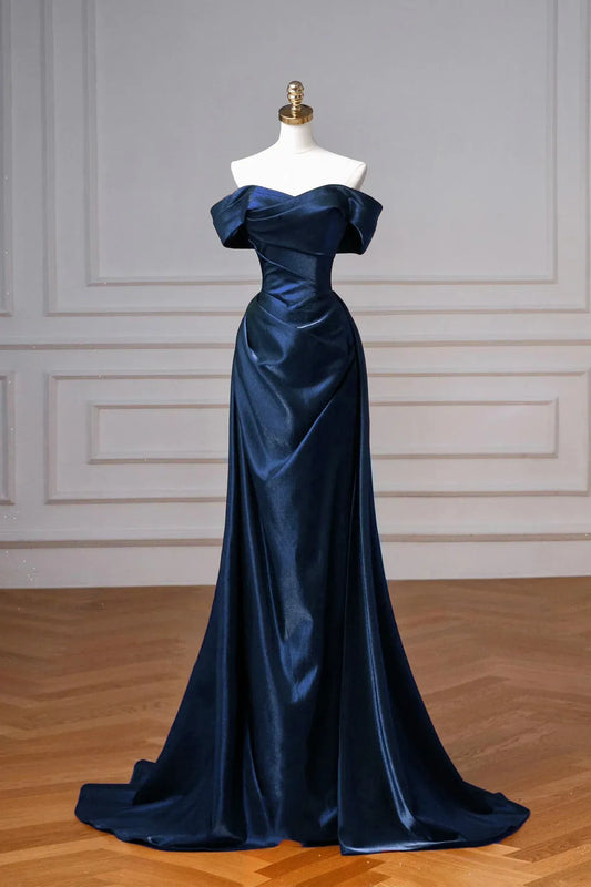 Elegant Mermaid Off the Shoulder Sleeveless Satin Sweep/Brush Train Prom Dress