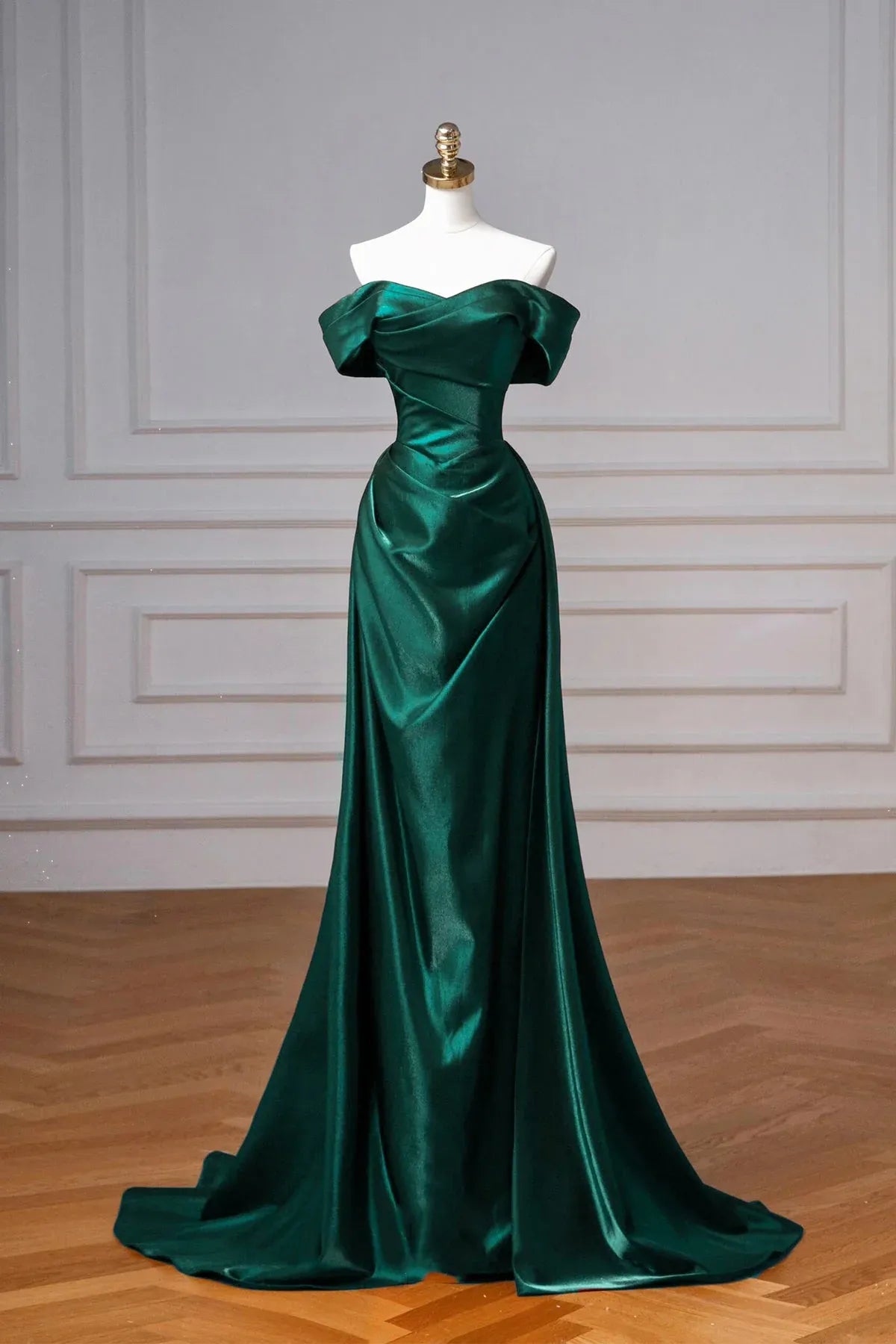 Elegant Mermaid Off the Shoulder Sleeveless Satin Sweep/Brush Train Prom Dress