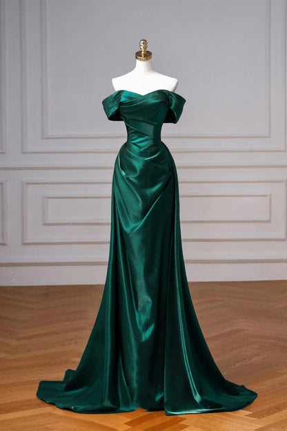 Elegant Mermaid Off the Shoulder Sleeveless Satin Sweep/Brush Train Prom Dress