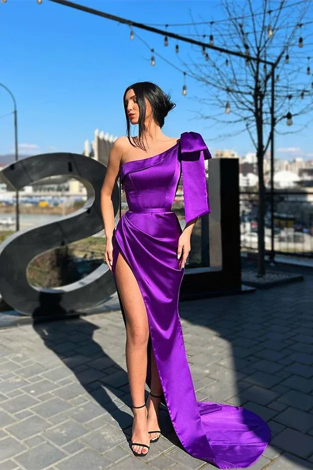 Elegant Mermaid One Shoulder Sleeveless Lace Up Sweep/Brush Train Prom Dress