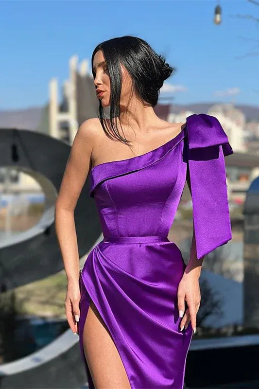 Elegant Mermaid One Shoulder Sleeveless Lace Up Sweep/Brush Train Prom Dress
