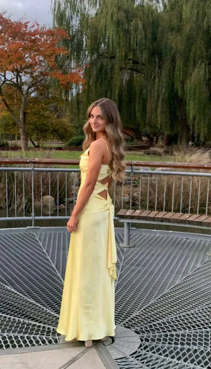 Elegant Mermaid Spaghetti Straps Sleeveless Satin Floor-Length Backless Prom Dress