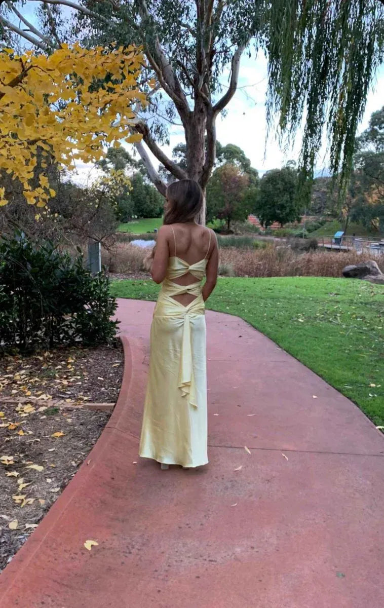 Elegant Mermaid Spaghetti Straps Sleeveless Satin Floor-Length Backless Prom Dress