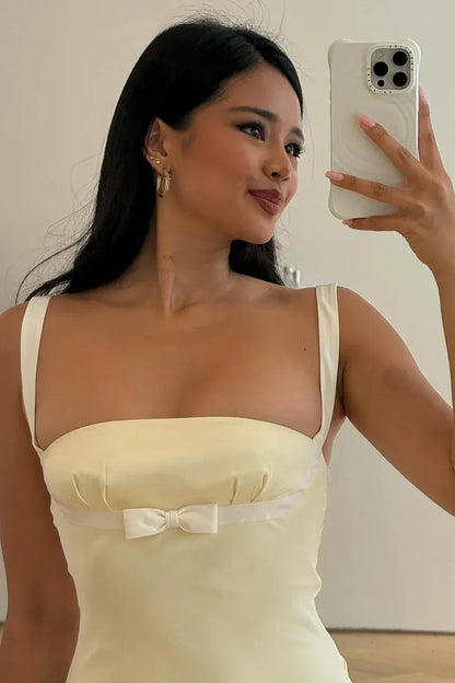 Elegant Mermaid Square Neck Sleeveless Bow knot Satin Floor-Length Prom Dress