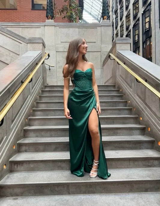 Elegant Mermaid Strapless Neck Sleeveless Lace Up Floor-Length Prom Dress