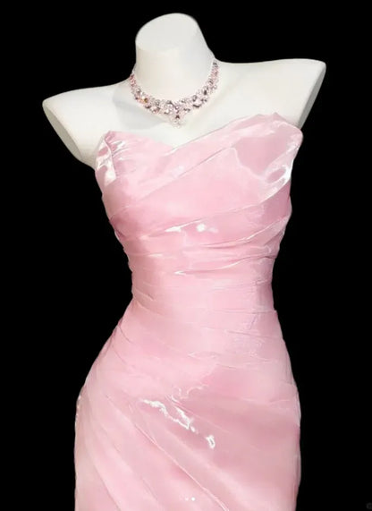 Elegant Mermaid Strapless Ruched Satin Maxi Party Dress