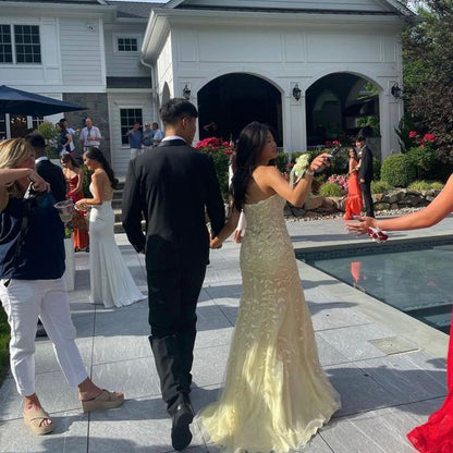 Elegant Mermaid Strapless Sleeveless Backless Floor-Length Prom Dress