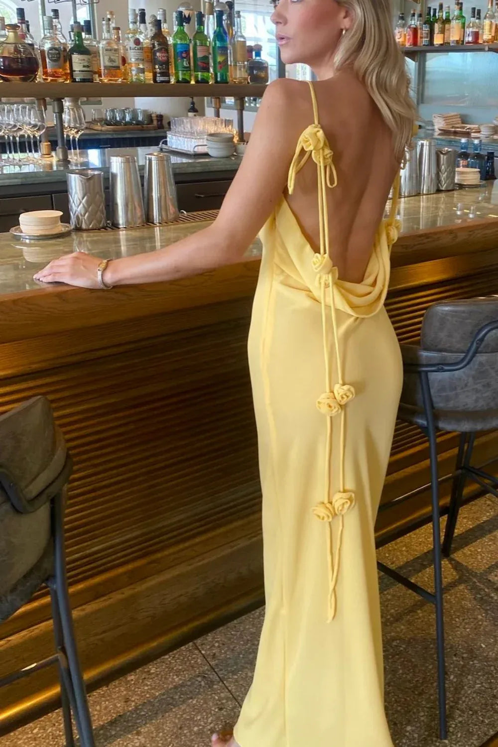 Elegant Mermaid/Trumpet Cowl Neck Sleeveless Satin Floor-Length Backless Prom Dress