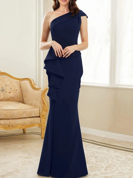 Elegant MermaidTrumpet One Shoulder Sleeveless Button Floor-Length Mother of the Bride Dress for women