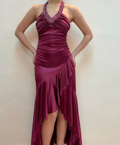 Elegant Mermaid V Neck Backless Floor-Length Prom Dress