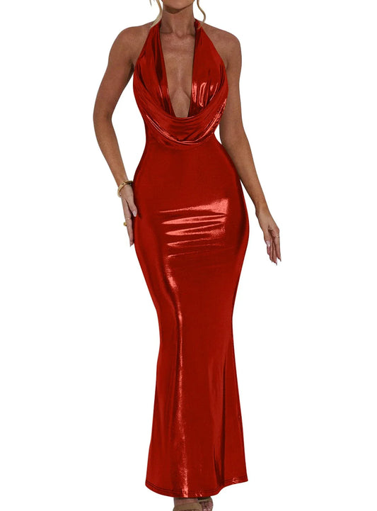Elegant Mermaid V Neck Sleeveless Back Zip Ankle-Length prom dress for women
