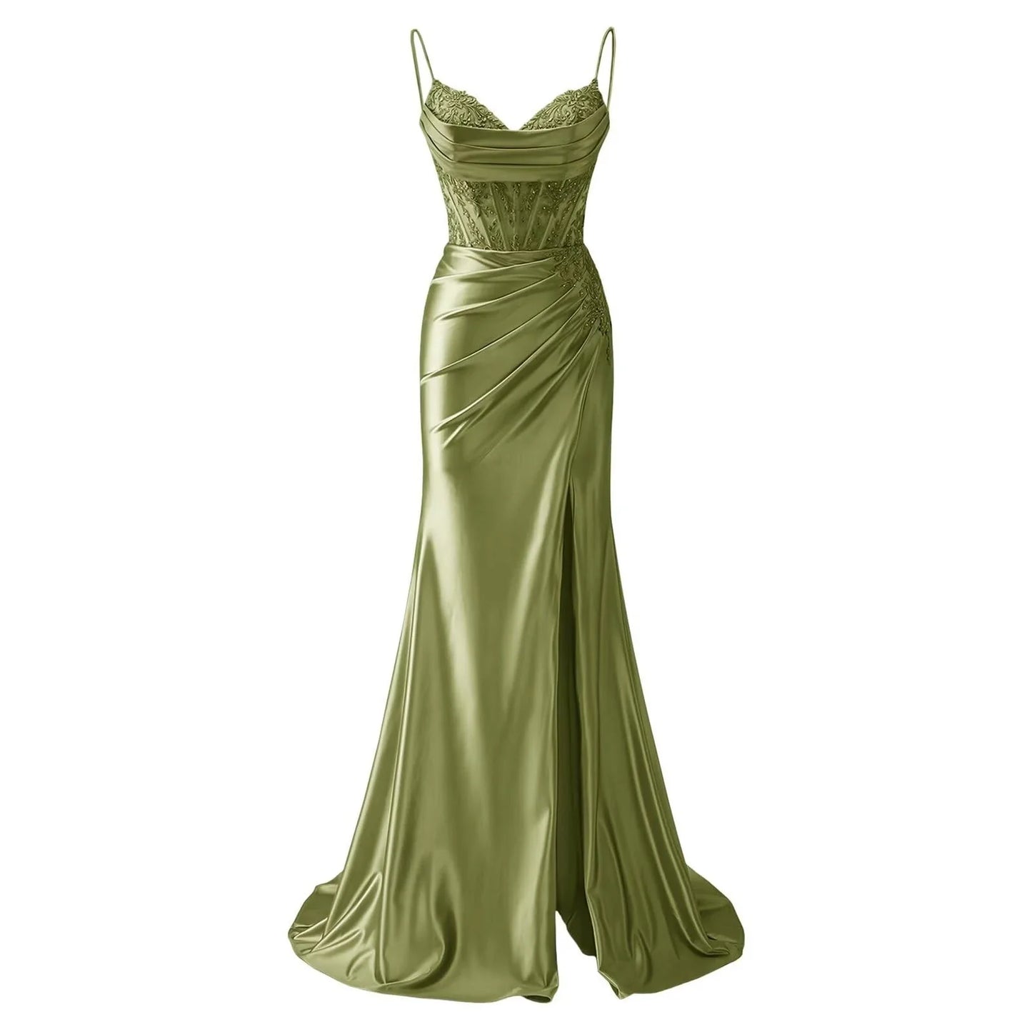 Elegant Mermaid V Neck Sleeveless Back Zip Floor-Length Side Slit prom dress for women