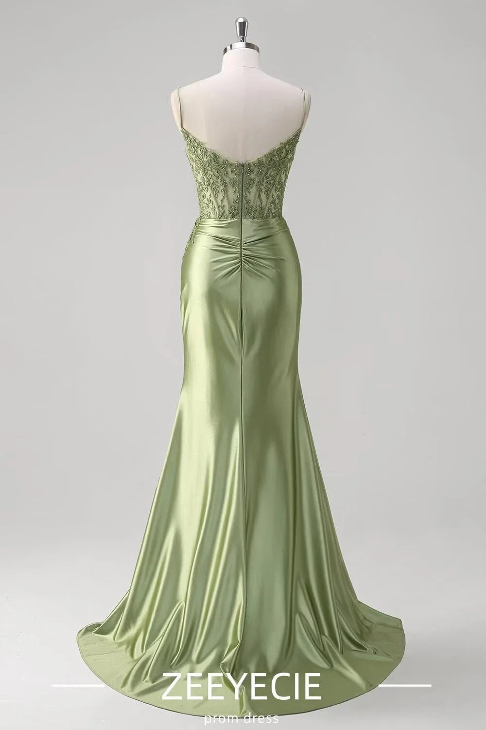 Elegant Mermaid V Neck Sleeveless Back Zip Floor-Length Side Slit prom dress for women