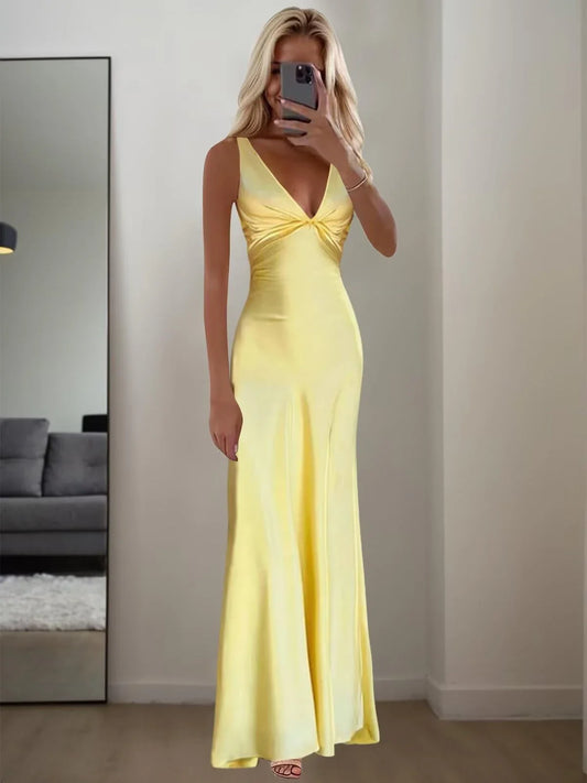 Elegant Mermaid V Neck Sleeveless Backless Floor-Length prom dress for women