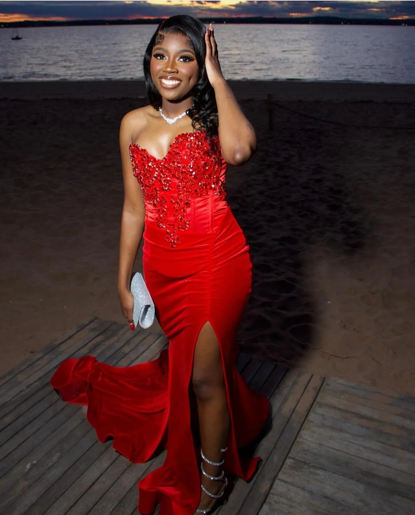 Elegant Mermaid V Neck Sleeveless Lace Up Floor-Length Prom Dress