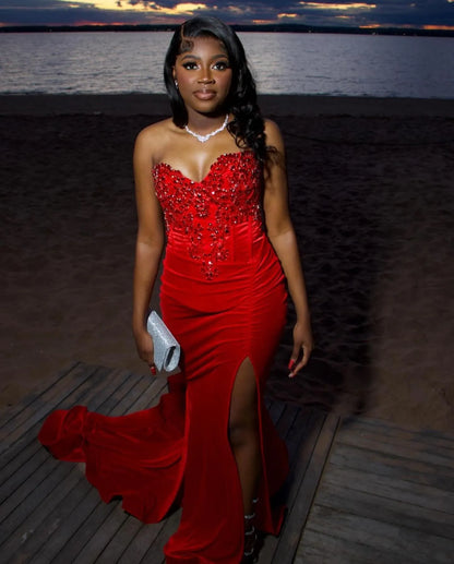 Elegant Mermaid V Neck Sleeveless Lace Up Floor-Length Prom Dress