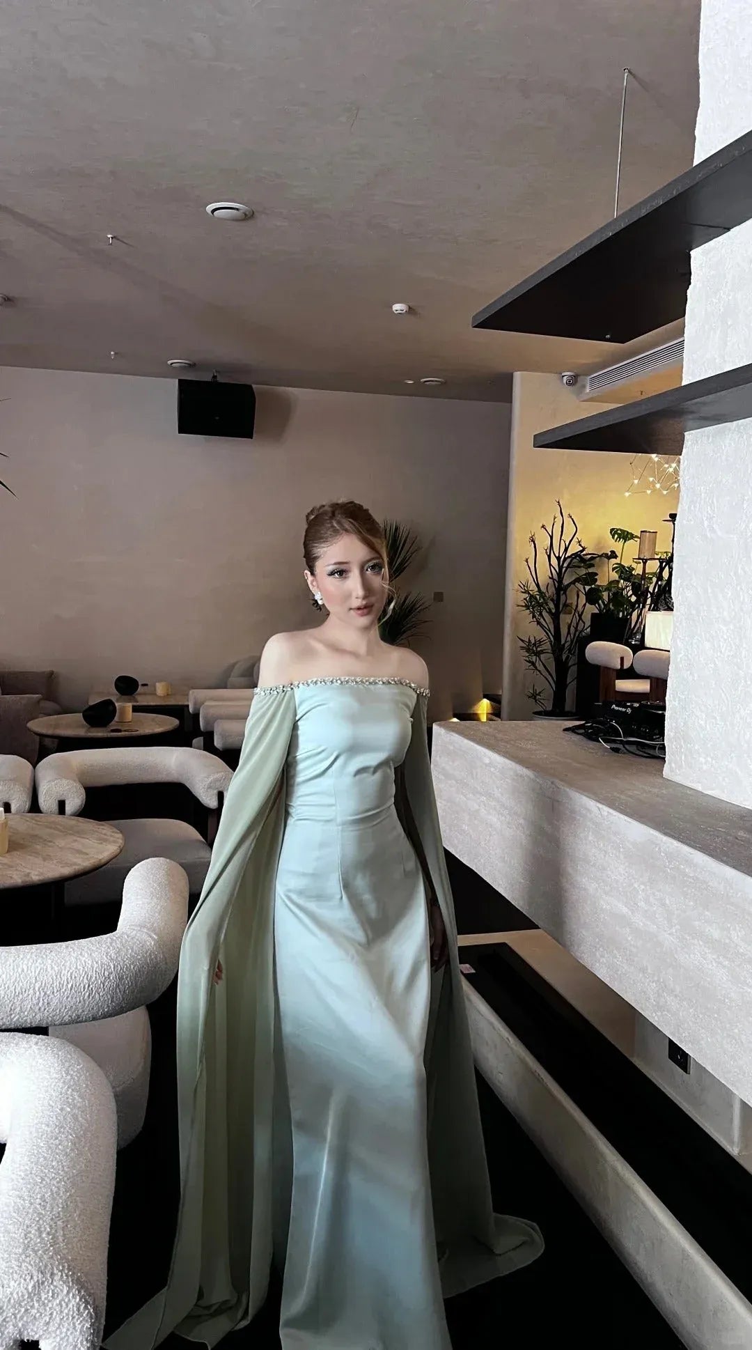 Elegant Off the Shoulder Flutter Sleeve Mermaid Satin Pleated Floor-Length Party Dress