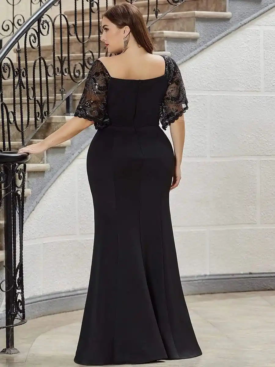 Elegant Plus Size V Neck Fishtail Evening Dress for Women Mother Of The Bride Dresses