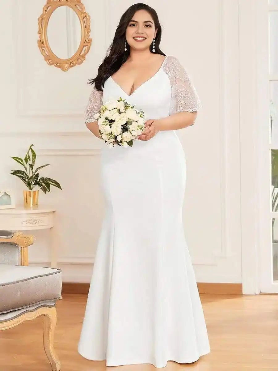 Elegant Plus Size V Neck Fishtail Evening Dress for Women Mother Of The Bride Dresses