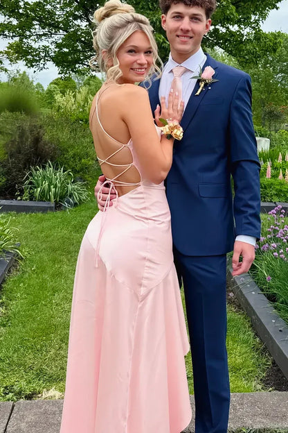 Elegant Sheath/Column Cowl Neck Sleeveless Satin Slit Floor-Length Prom Dress