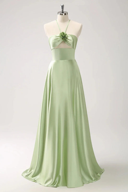 Elegant SheathColumn Halter Sleeveless Back Zip Floor-Length Bridesmaid Dress for women