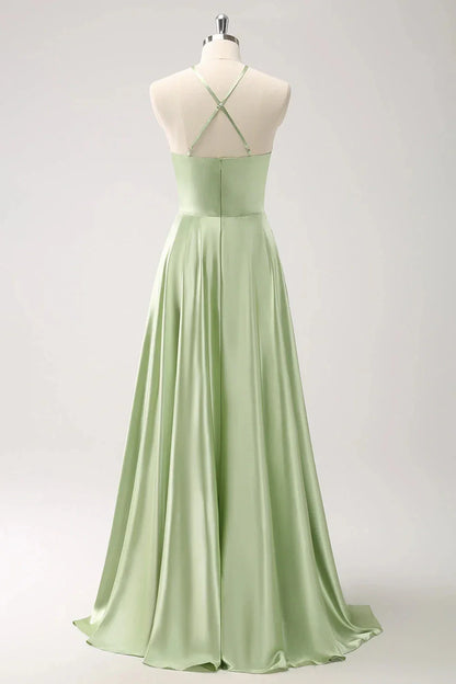 Elegant SheathColumn Halter Sleeveless Back Zip Floor-Length Bridesmaid Dress for women