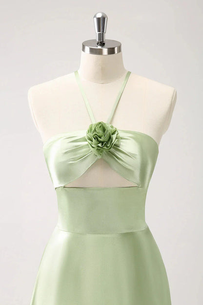 Elegant SheathColumn Halter Sleeveless Back Zip Floor-Length Bridesmaid Dress for women