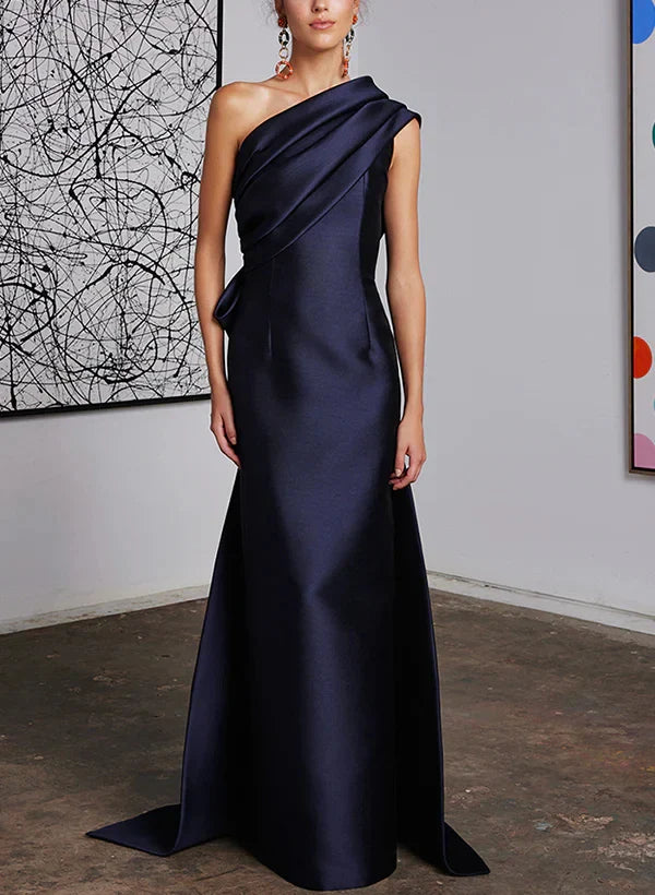 Elegant SheathColumn One Shoulder Sleeveless Back Zip Floor-Length Mother of the Bride Dress for women