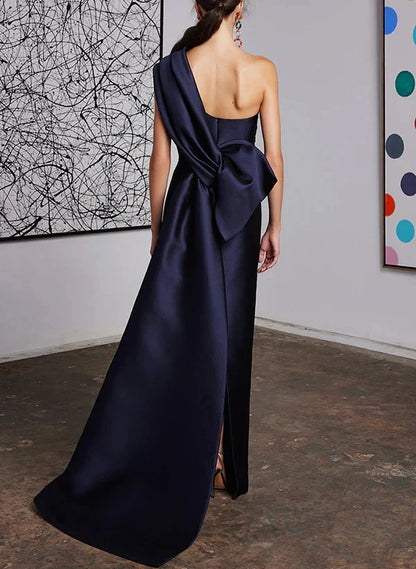 Elegant SheathColumn One Shoulder Sleeveless Back Zip Floor-Length Mother of the Bride Dress for women