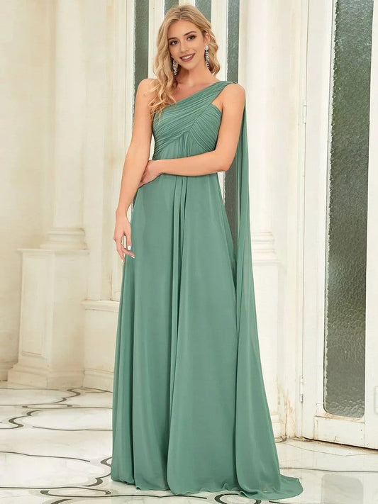 Elegant SheathColumn One Shoulder Sleeveless Backless Floor-Length Mother of the Bride Dress for women
