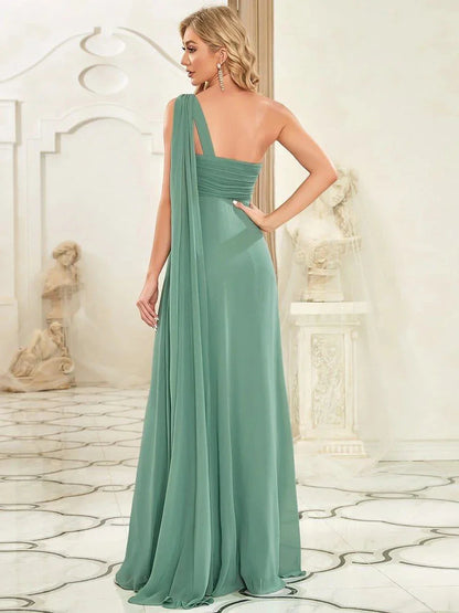 Elegant SheathColumn One Shoulder Sleeveless Backless Floor-Length Mother of the Bride Dress for women