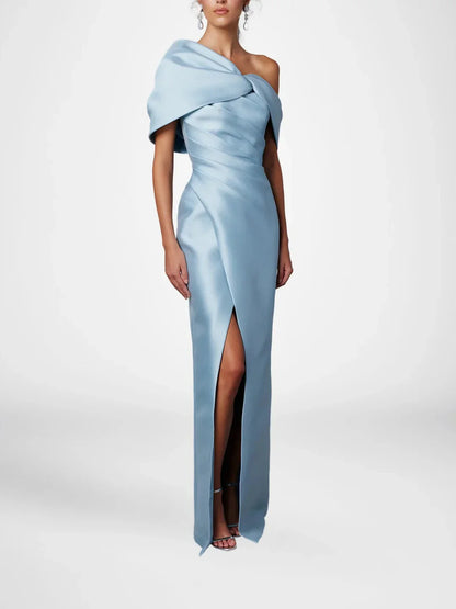 Elegant SheathColumn One Shoulder Sleeveless Backless Floor-Length Side Slit Mother of the Bride Dress for ladies