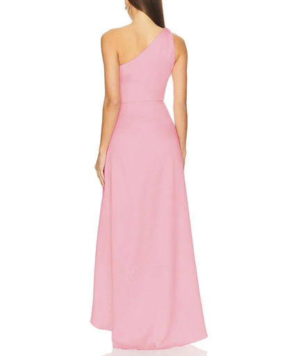 Elegant SheathColumn One Shoulder Sleeveless Backless Floor-Length Side Slit prom dress for women