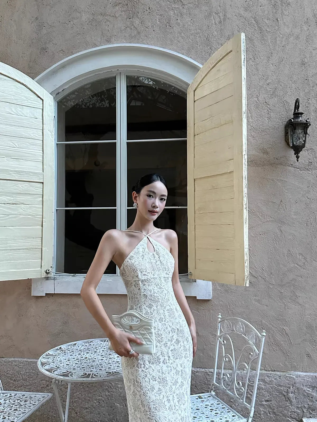 Elegant Sheath Halter Lace Ivory Evening Dress For Ladies Hot Sale