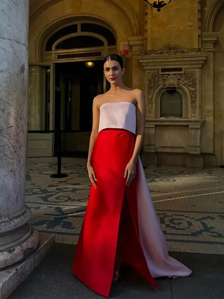 Elegant Sheath Off Shoulder Sleeveless Satin Slit Floor-Length Evening Dress