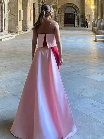Elegant Sheath Off Shoulder Sleeveless Satin Slit Floor-Length Evening Dress