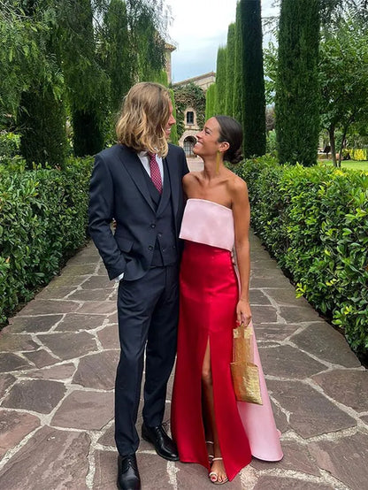 Elegant Sheath Off Shoulder Sleeveless Satin Slit Floor-Length Evening Dress