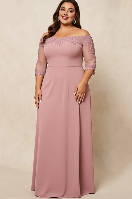 Elegant Sheath Off the Shoulder Short Sleeve Back Zip Floor-Length Plus Size Mother of the Bride Dress