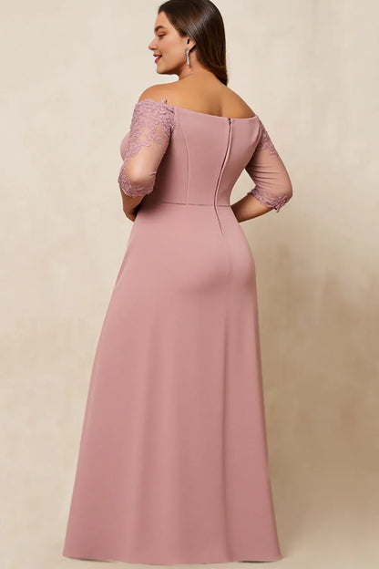 Elegant Sheath Off the Shoulder Short Sleeve Back Zip Floor-Length Plus Size Mother of the Bride Dress