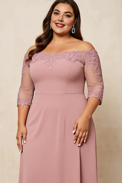 Elegant Sheath Off the Shoulder Short Sleeve Back Zip Floor-Length Plus Size Mother of the Bride Dress