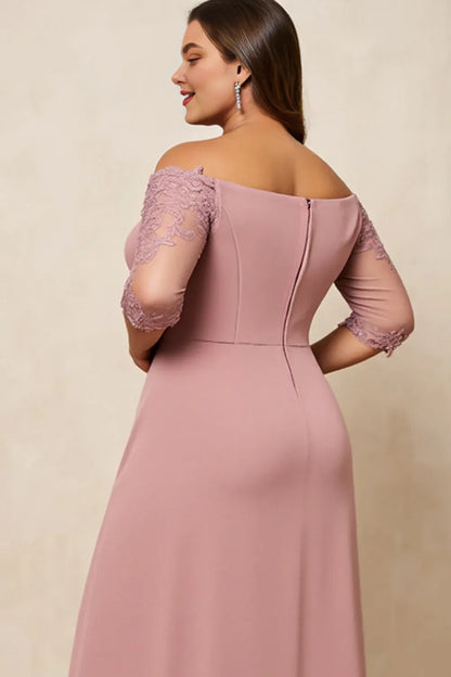 Elegant Sheath Off the Shoulder Short Sleeve Back Zip Floor-Length Plus Size Mother of the Bride Dress