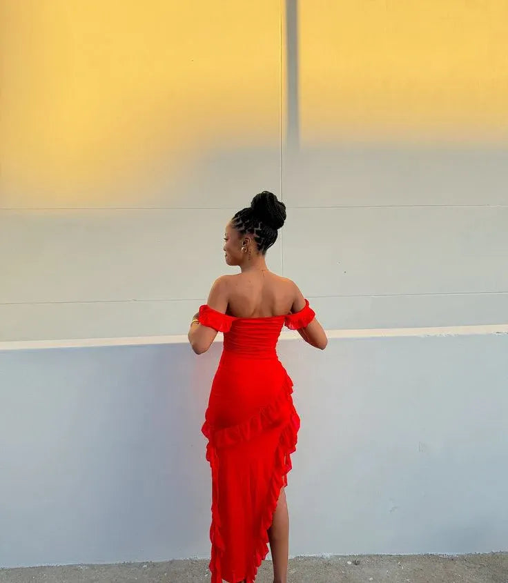 Elegant Sheath Off the Shoulder Sleeveless Ruffles Floor-Length Prom Dress