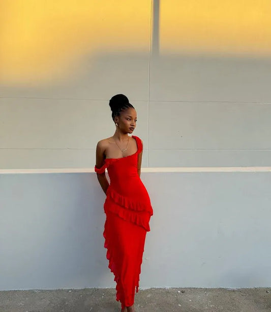 Elegant Sheath Off the Shoulder Sleeveless Ruffles Floor-Length Prom Dress