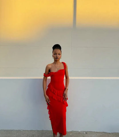 Elegant Sheath Off the Shoulder Sleeveless Ruffles Floor-Length Prom Dress